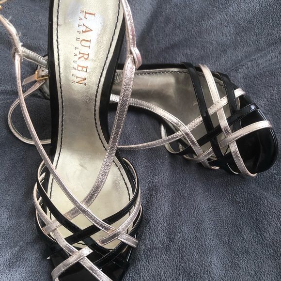 Lauren RL Black Gold Sandal Platform Shoes 6.5 37 - Picture 13 of 14